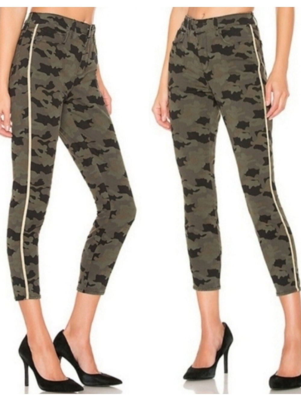 NWT L'Agence Margot Green Camo Stone Gold Stripe Skinny Jeans High Rise Size 26
